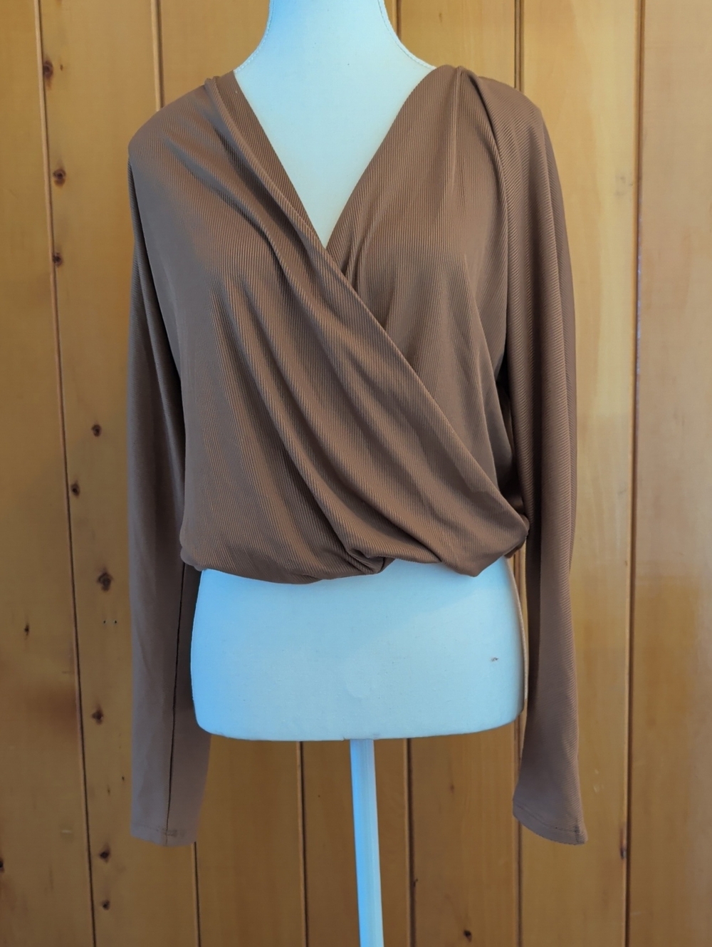 Dex Brown Wrap-Front Long Sleeve Top